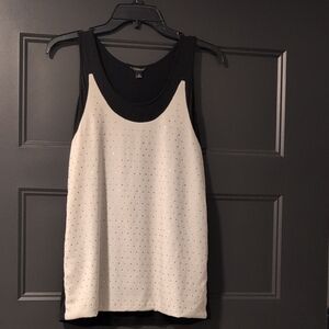 Ann Taylor Women's Black and White Sleeveless Top With Beads